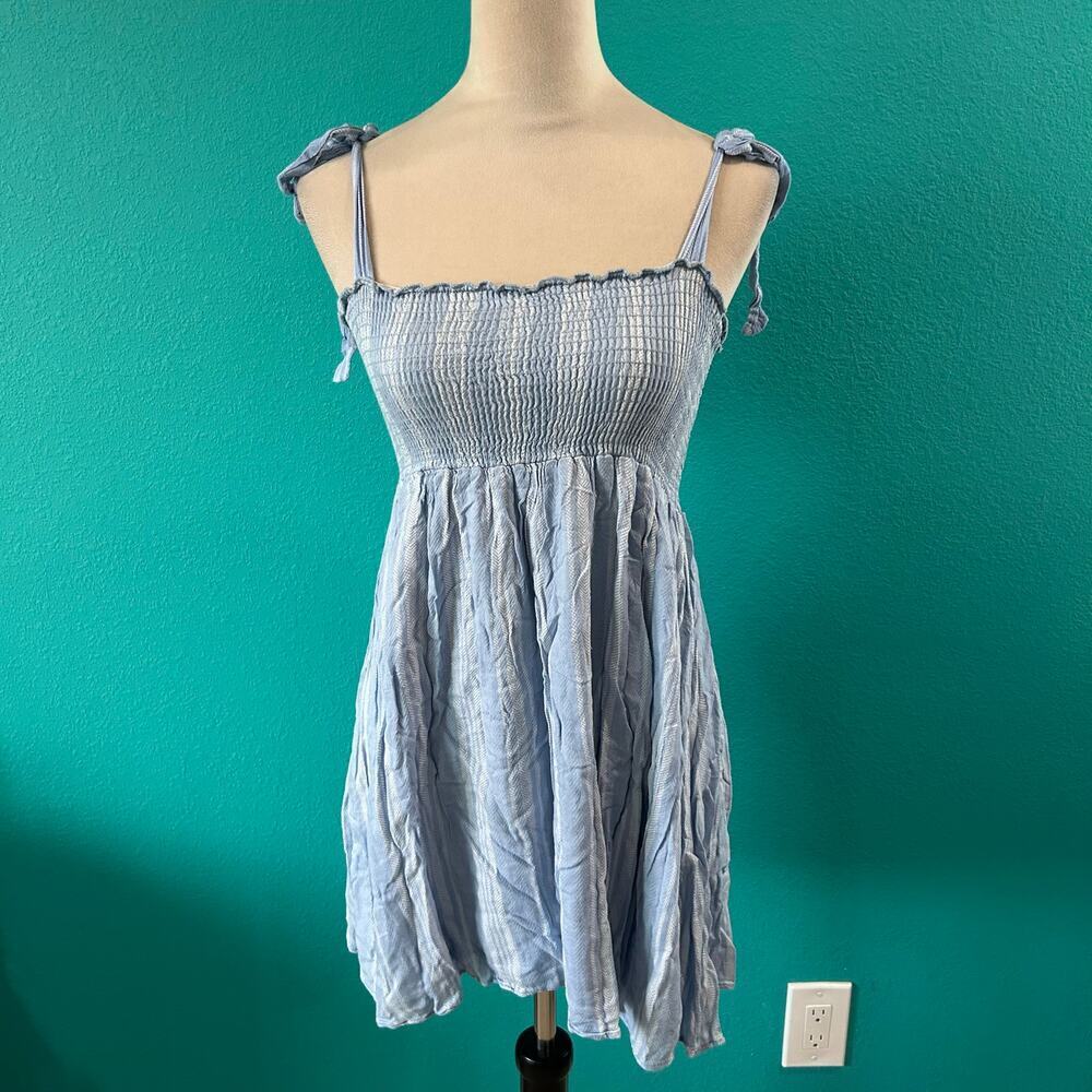 Show Me Your Mumu Blue Striped Smocked Tie Strap Dress Mini Beachy Coastal Sz S